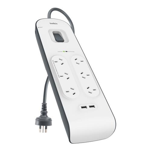 Belkin 6 Outlet Surge Powerboard 2M Cord with 2 USB Ports 2.4A